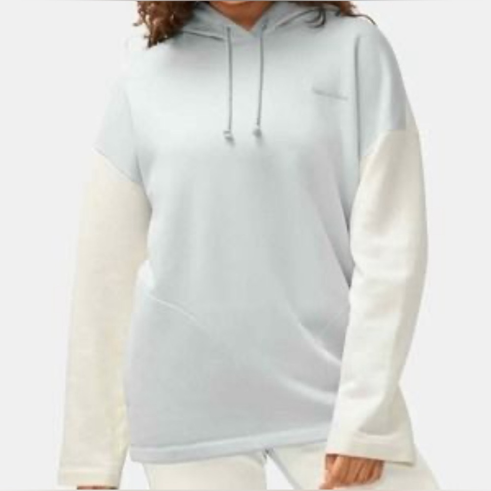 Outdoor Voices oversized drawstring Hoodie New Medium Color Block Cream/ Blue